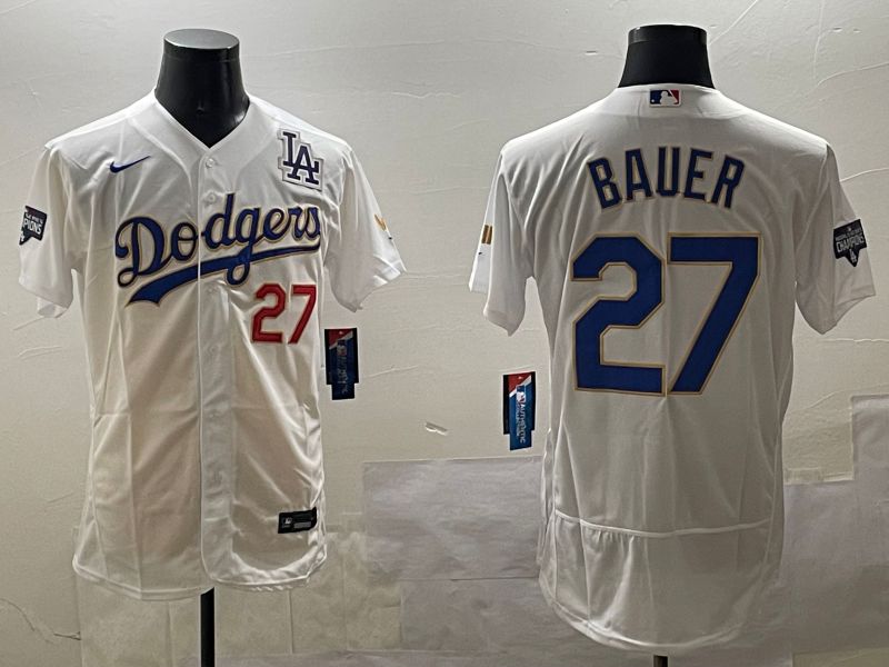 Men Los Angeles Dodgers #27 Bauer White Gold Elite 2025 Nike MLB Jersey style 8->los angeles dodgers->MLB Jersey